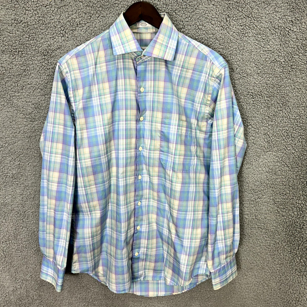 Peter Millar Button Down Shirt Mens Medium Blue Plaid Long Sleeve Crown Ease